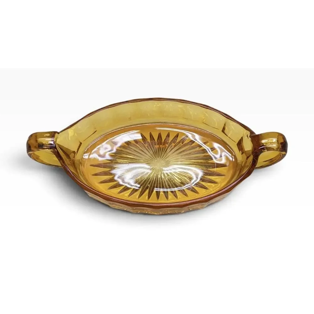 Vintage Imperial Glass Panel Relish Boat Dish Amber Glass Iron Cross Trademark